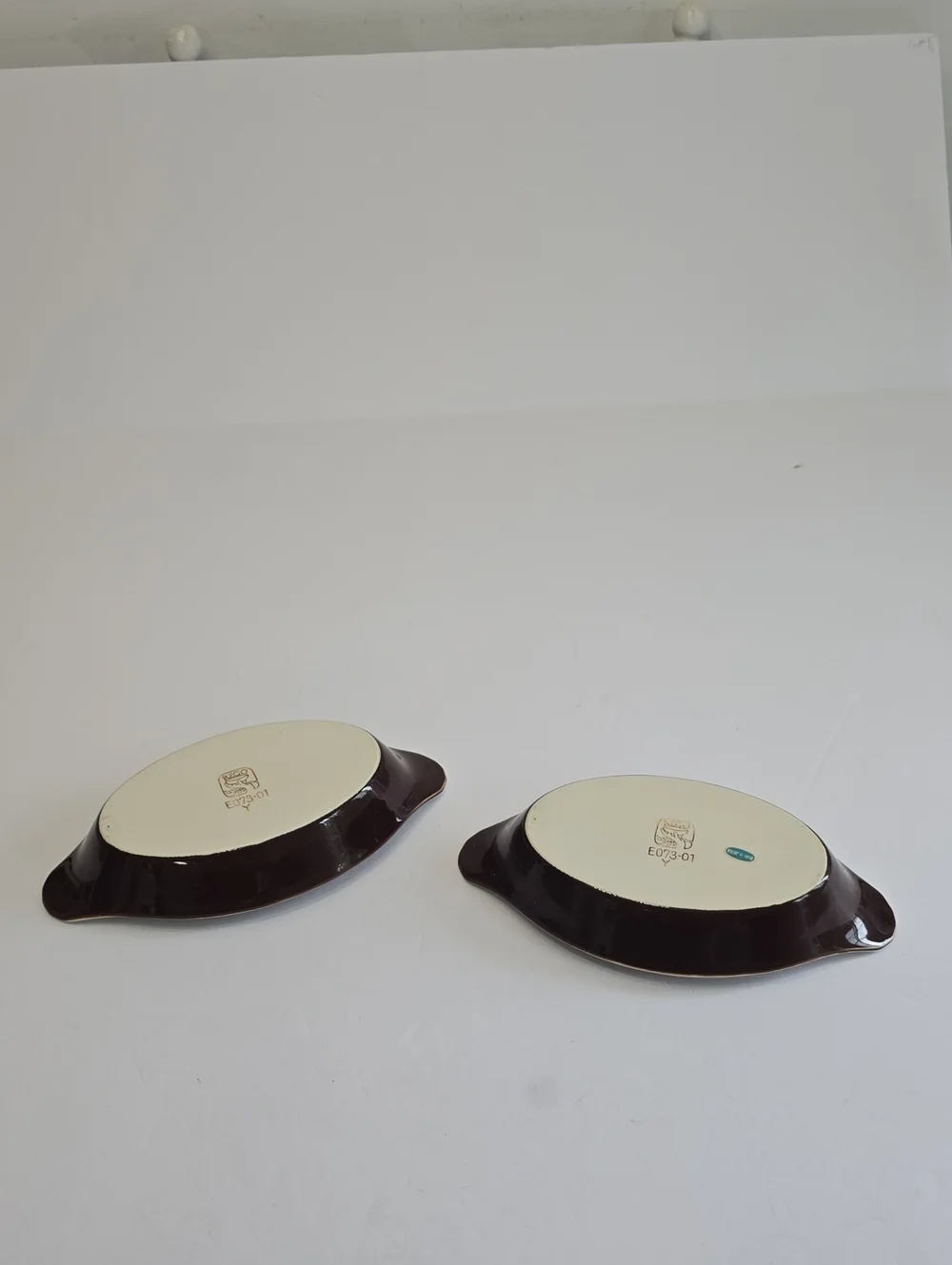 Vintage Rego Pottery Japan Set Of 2 Oval Casserole Au Gratin Dish Glazed Brown